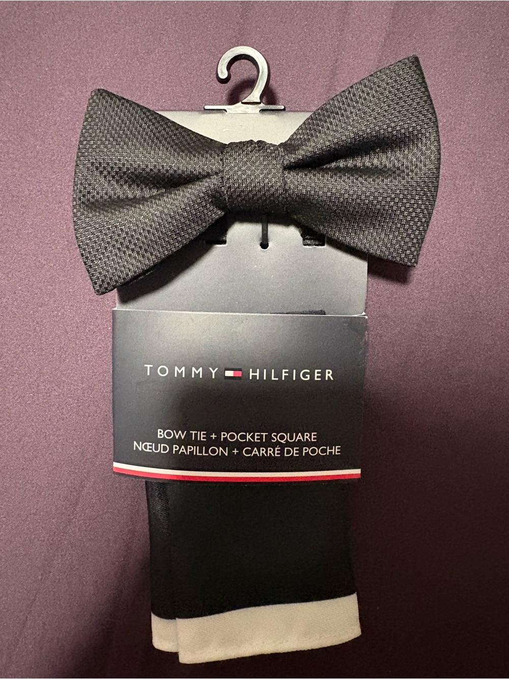 Tommy Hilfiger Black Bow Tie with Contrasting Pocket Square Trim